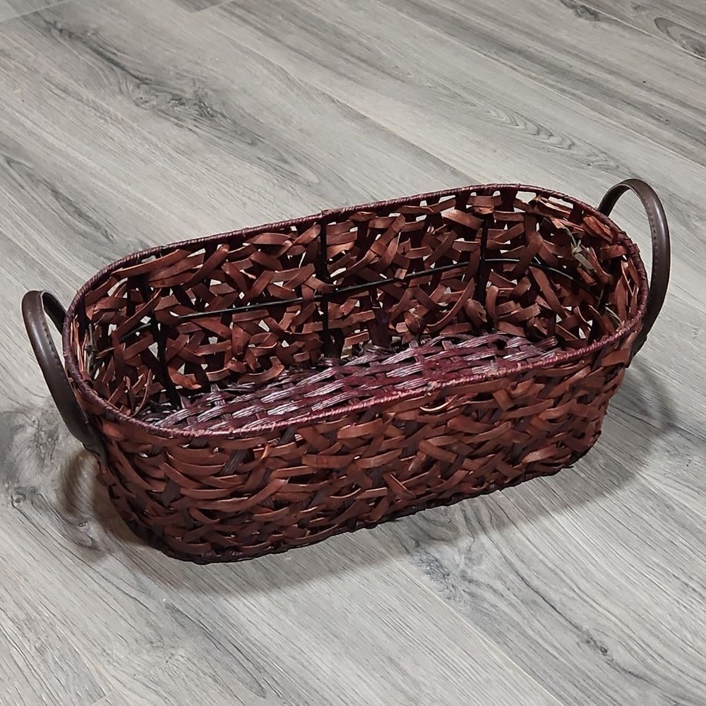 EUC Oval Long Woven & Metal Handled Basket